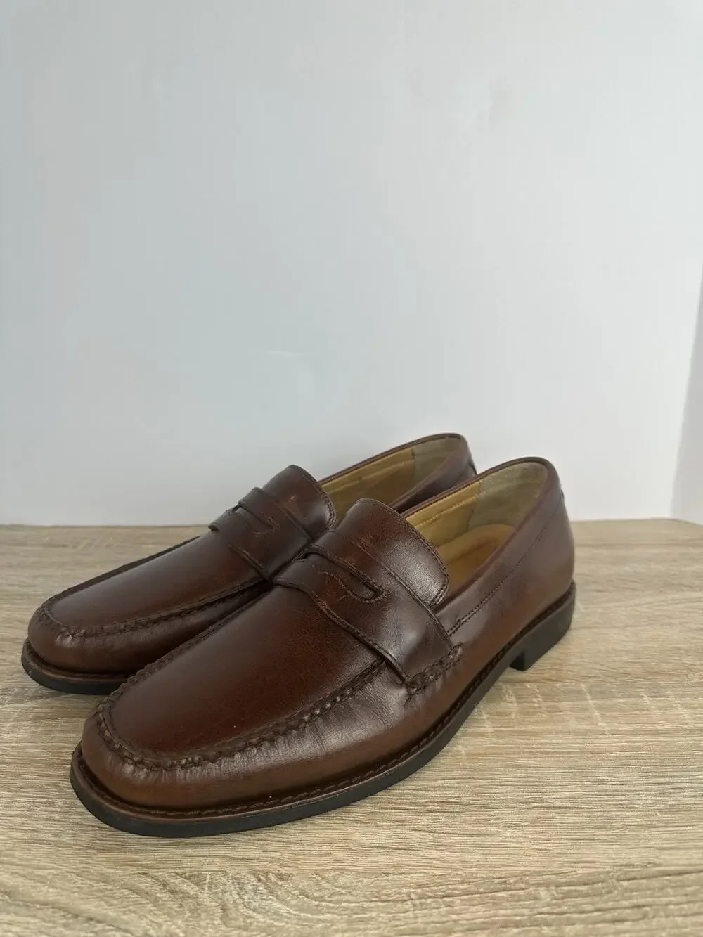 Johnston & Murphy Mens 9M Brown Leather Penny Loafers Slip On Dress Shoes